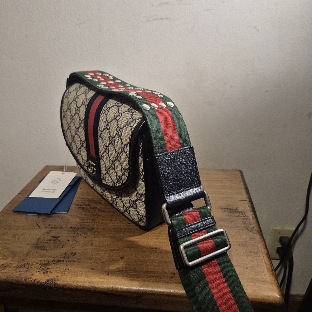 Authentic Gucci Ophidia Small Shoulder Crossbody Navy Handbag EUC HTF - Picture 7 of 16